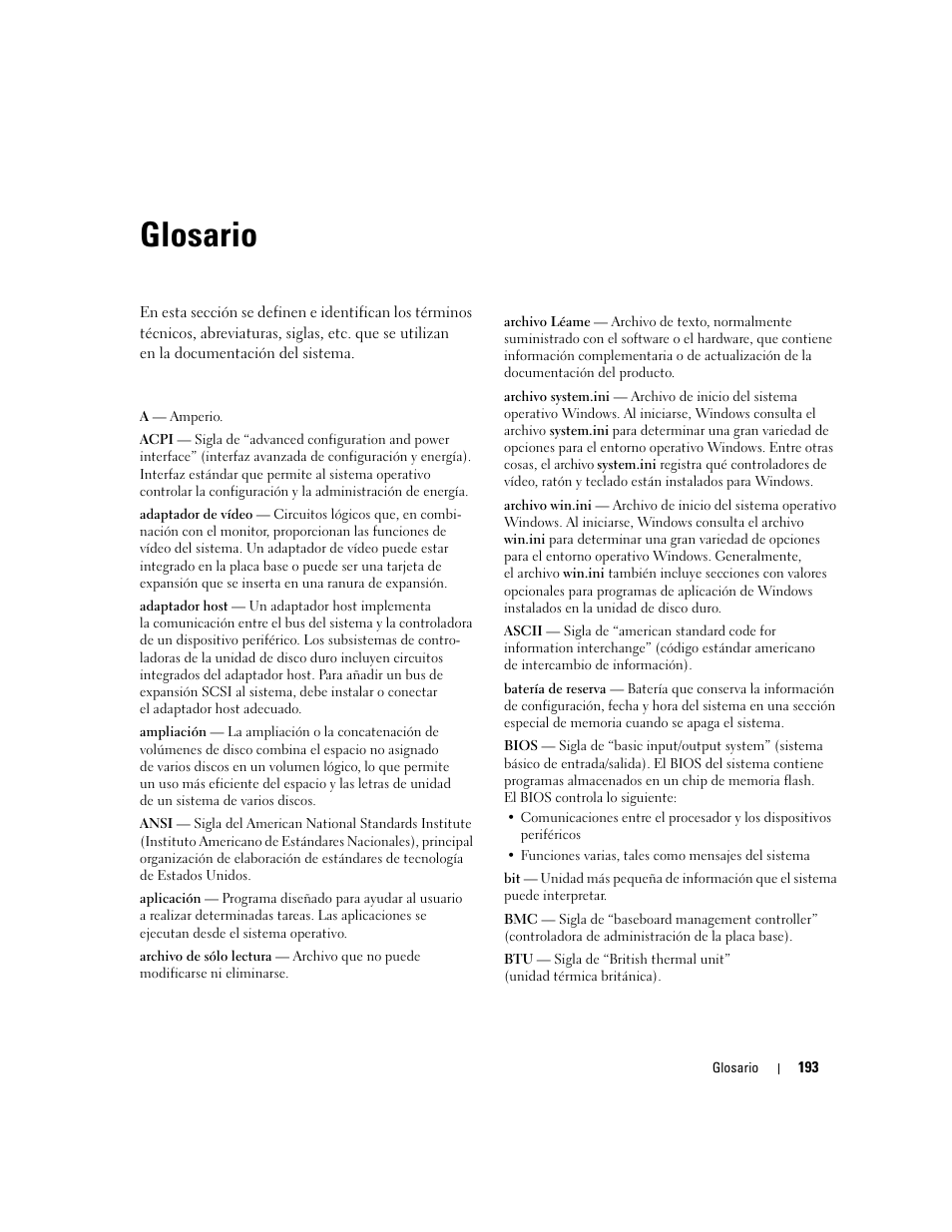 Glosario | Dell PowerEdge 2970 User Manual | Page 193 / 206