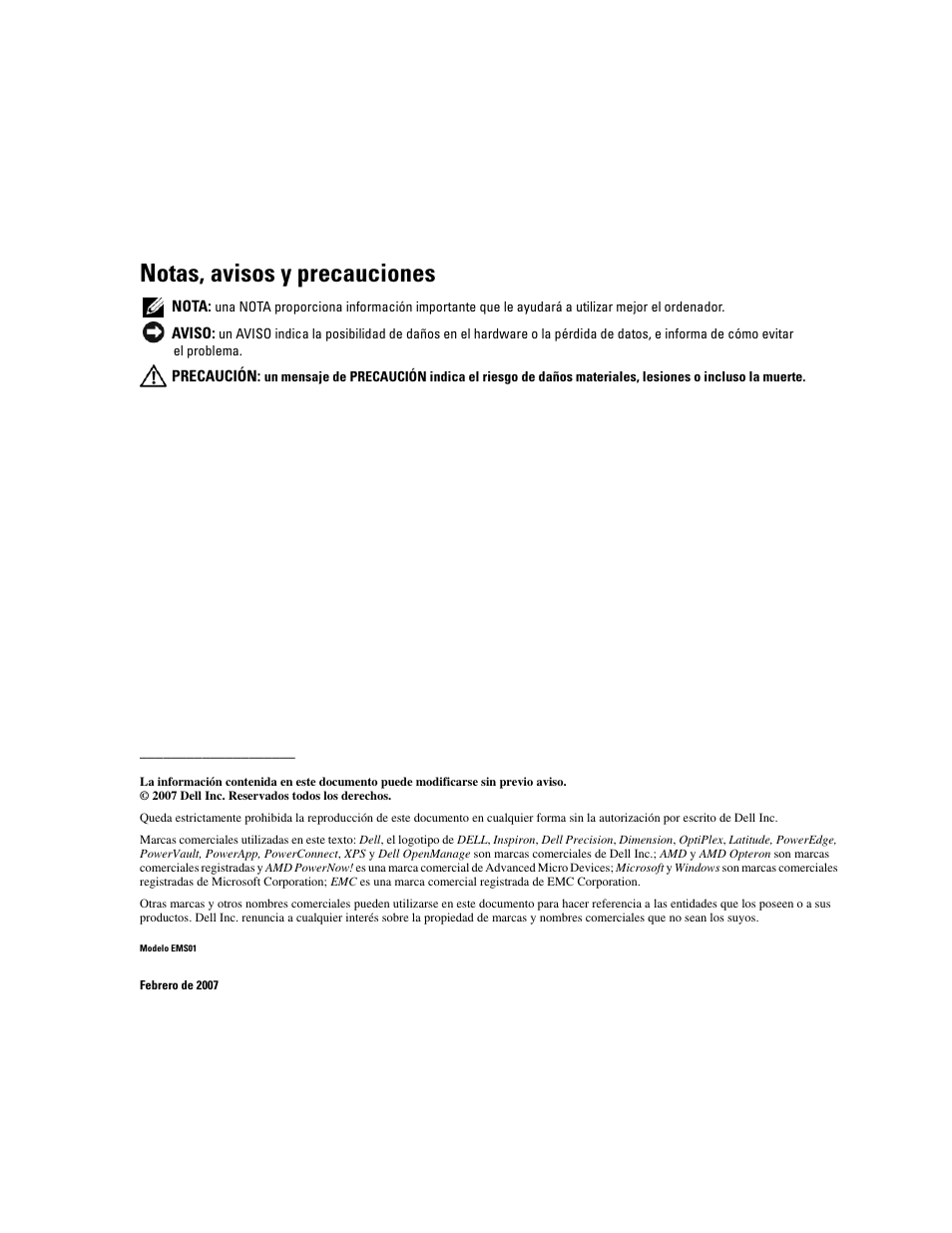 Notas, avisos y precauciones | Dell PowerEdge 2970 User Manual | Page 2 / 206