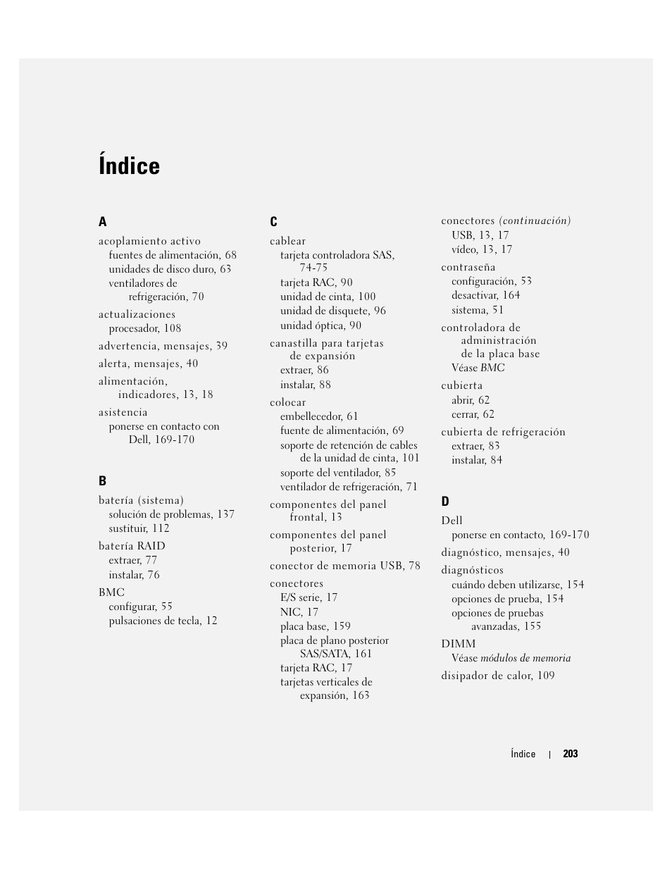 Índice | Dell PowerEdge 2970 User Manual | Page 203 / 206