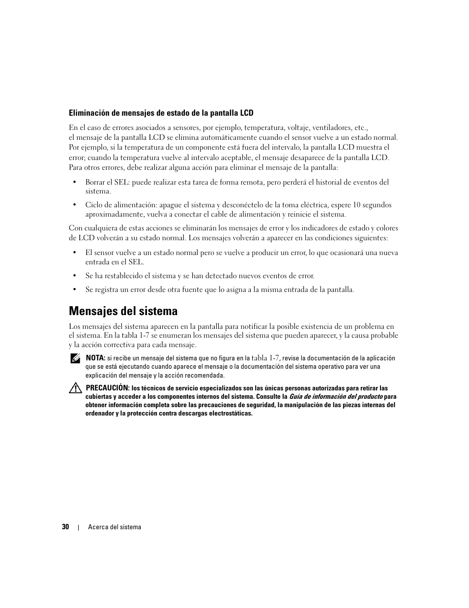 Mensajes del sistema | Dell PowerEdge 2970 User Manual | Page 30 / 206