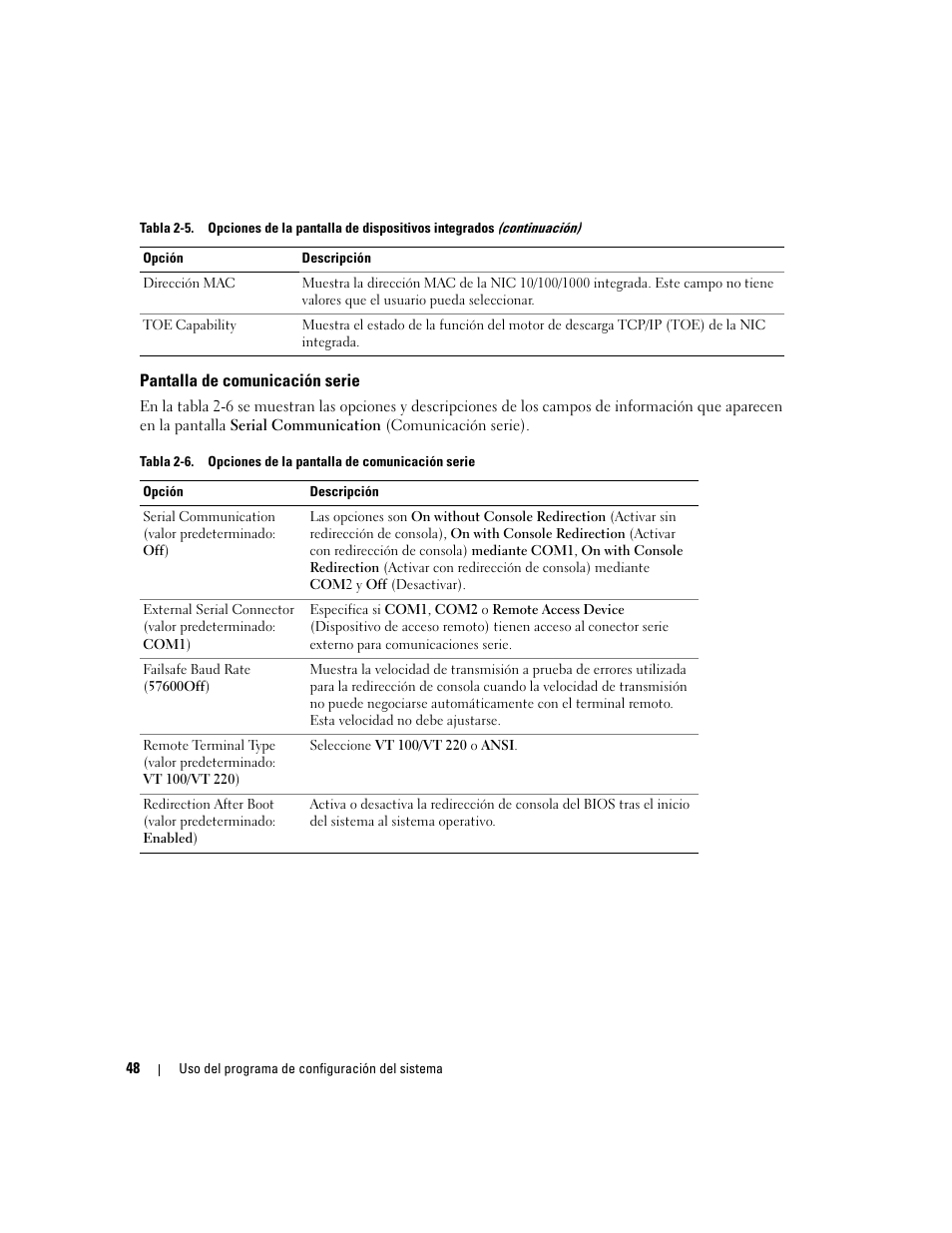 Pantalla de comunicación serie | Dell PowerEdge 2970 User Manual | Page 48 / 206