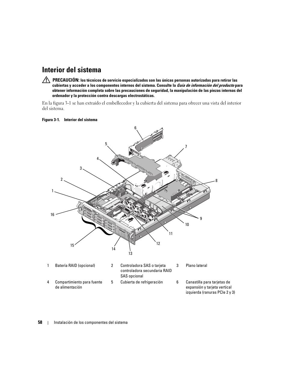 Interior del sistema | Dell PowerEdge 2970 User Manual | Page 58 / 206