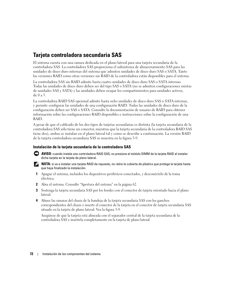 Tarjeta controladora secundaria sas | Dell PowerEdge 2970 User Manual | Page 72 / 206