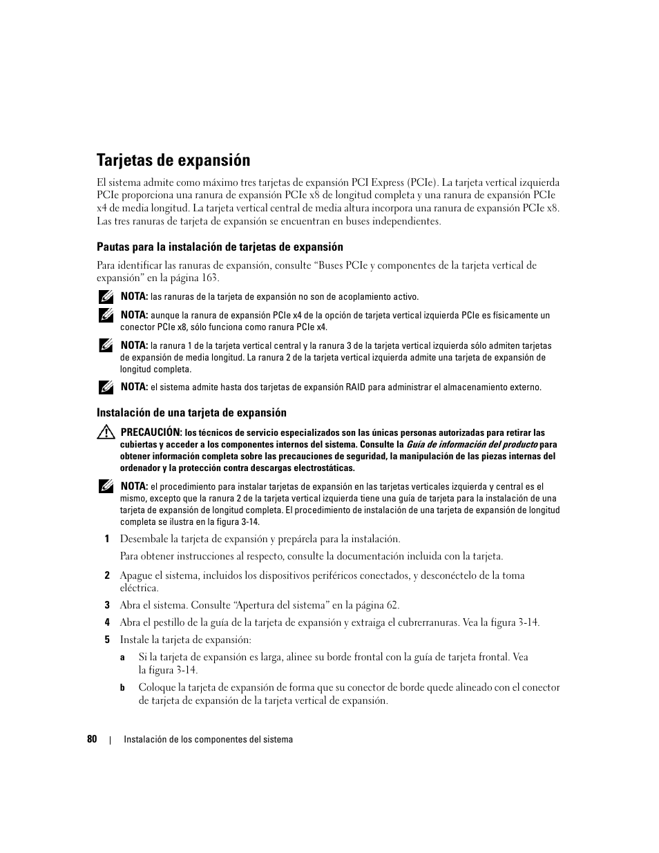 Tarjetas de expansión, Instalación de una tarjeta de expansión | Dell PowerEdge 2970 User Manual | Page 80 / 206