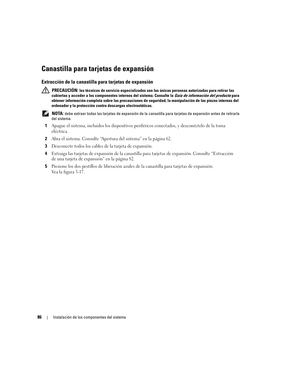 Canastilla para tarjetas de expansión | Dell PowerEdge 2970 User Manual | Page 86 / 206