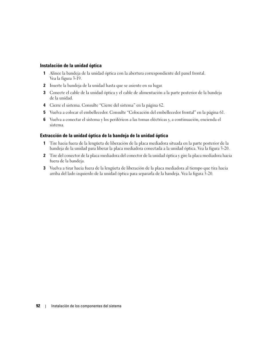 Instalación de la unidad óptica | Dell PowerEdge 2970 User Manual | Page 92 / 206