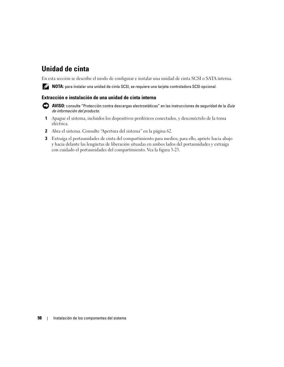 Unidad de cinta | Dell PowerEdge 2970 User Manual | Page 98 / 206