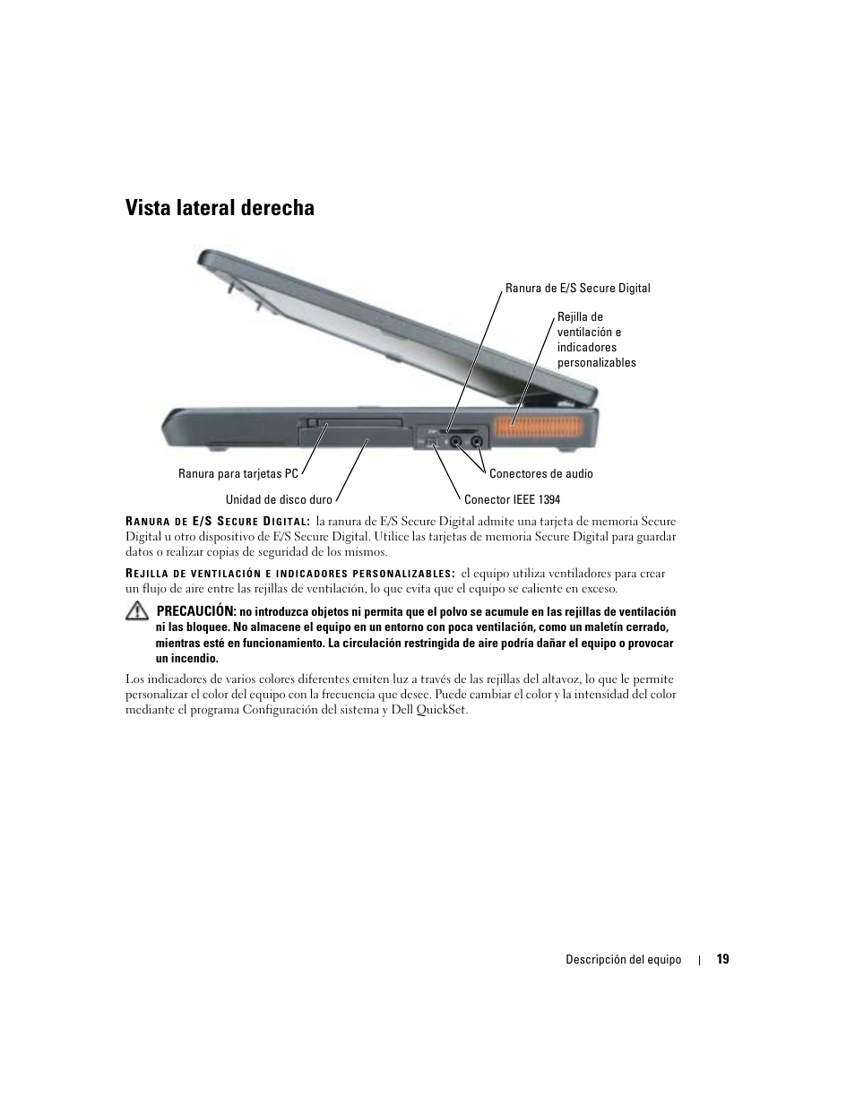 Vista lateral derecha | Dell XPS M170 (MXG051, Late 2005) User Manual | Page 19 / 134