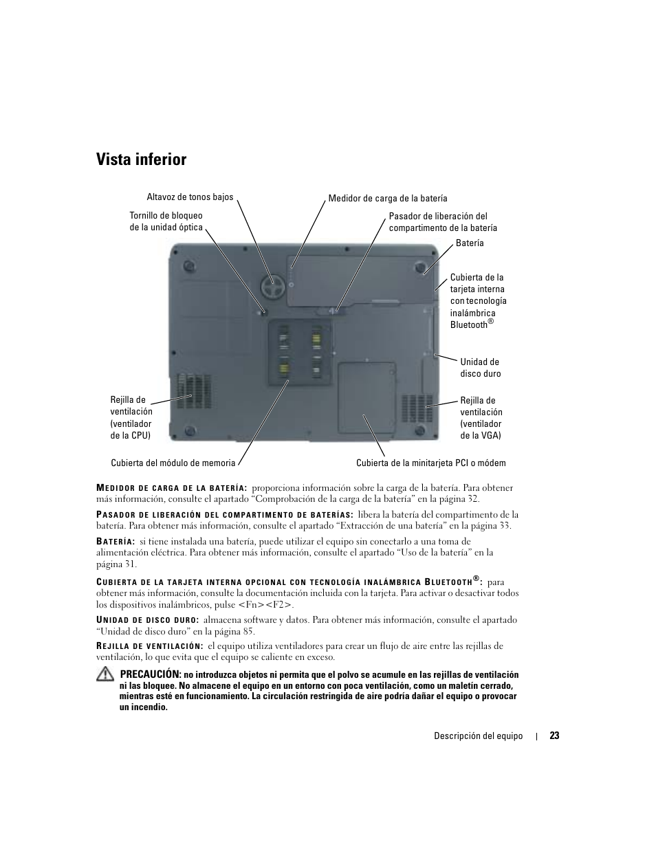 Vista inferior | Dell XPS M170 (MXG051, Late 2005) User Manual | Page 23 / 134