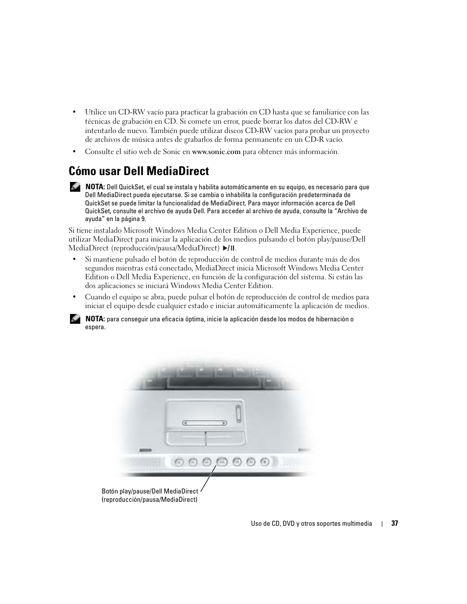 Cómo usar dell mediadirect | Dell XPS M170 (MXG051, Late 2005) User Manual | Page 37 / 134