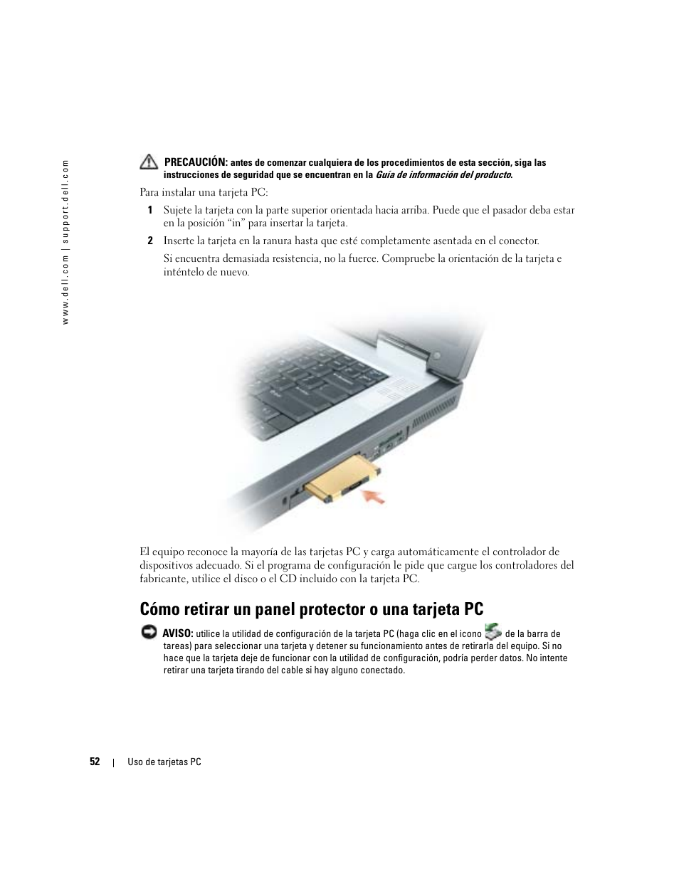 Cómo retirar un panel protector o una tarjeta pc | Dell XPS M170 (MXG051, Late 2005) User Manual | Page 52 / 134