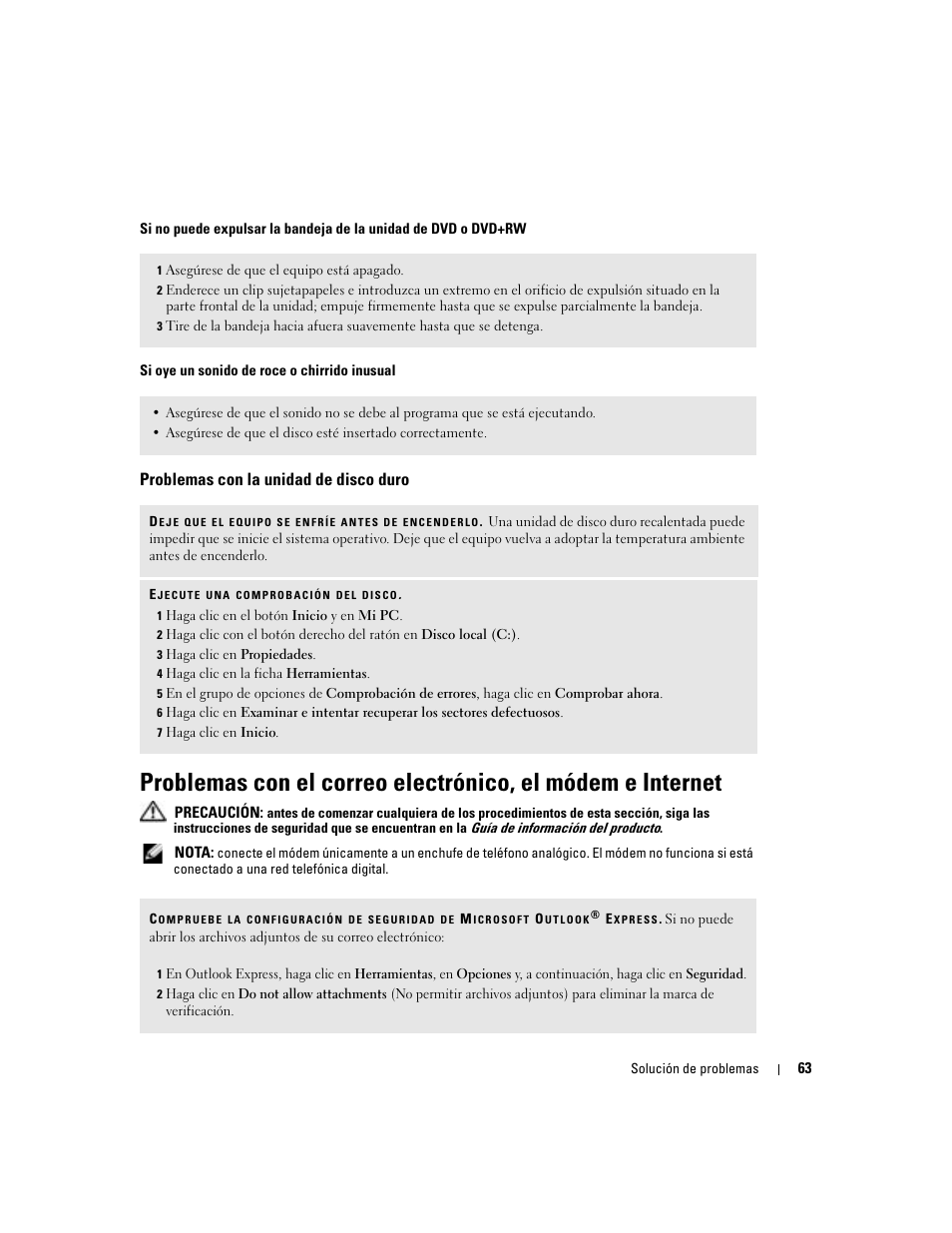 Problemas con la unidad de disco duro | Dell XPS M170 (MXG051, Late 2005) User Manual | Page 63 / 134