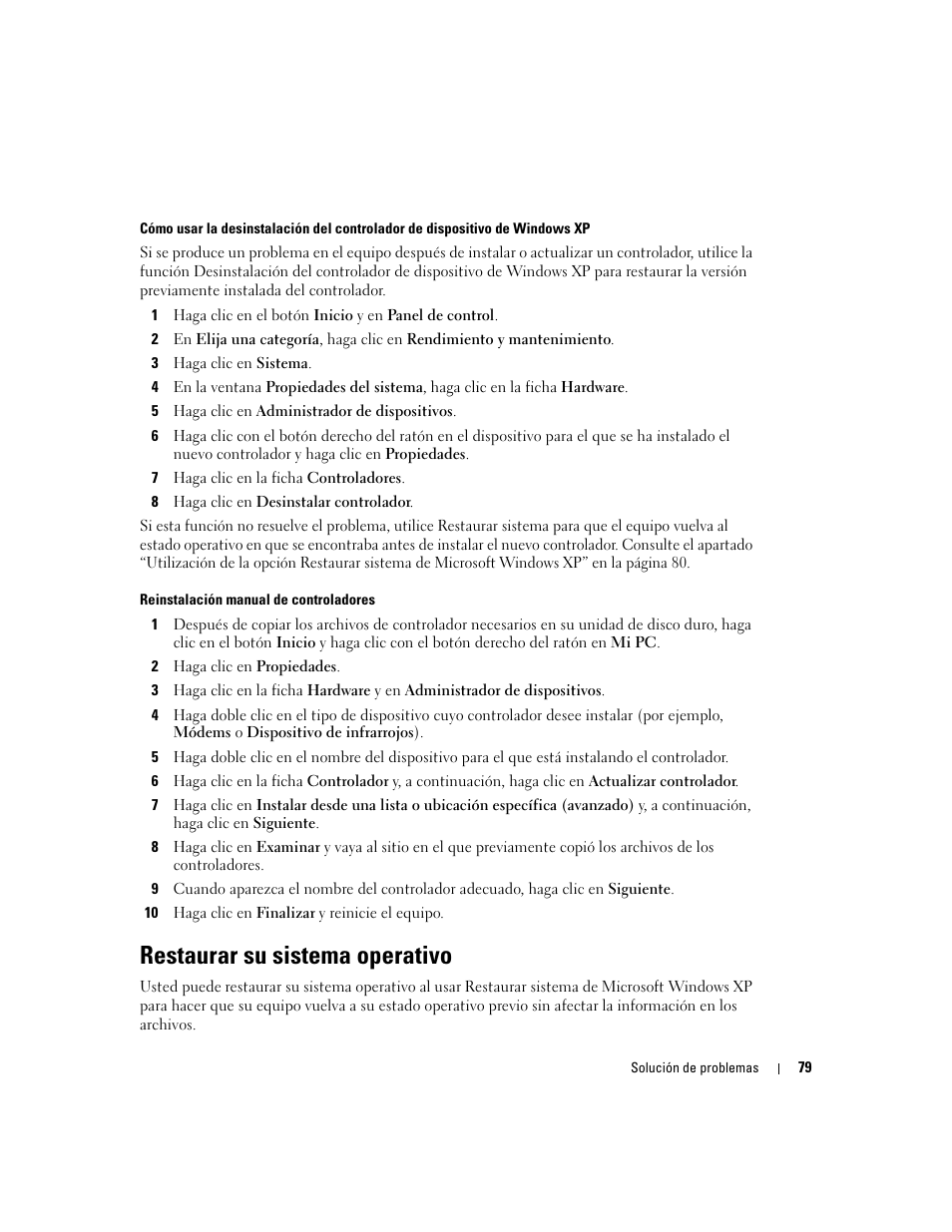 Restaurar su sistema operativo | Dell XPS M170 (MXG051, Late 2005) User Manual | Page 79 / 134