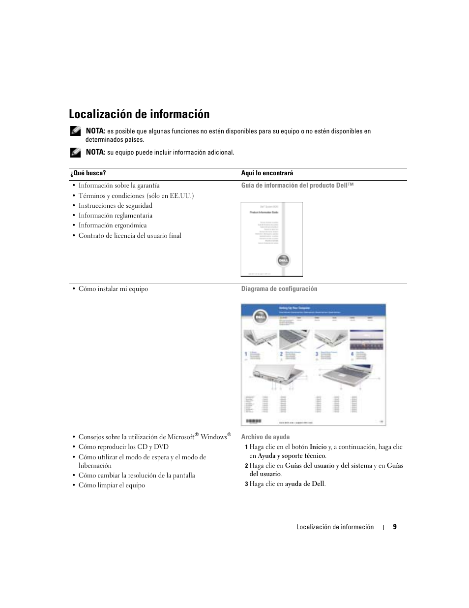Localización de información | Dell XPS M170 (MXG051, Late 2005) User Manual | Page 9 / 134