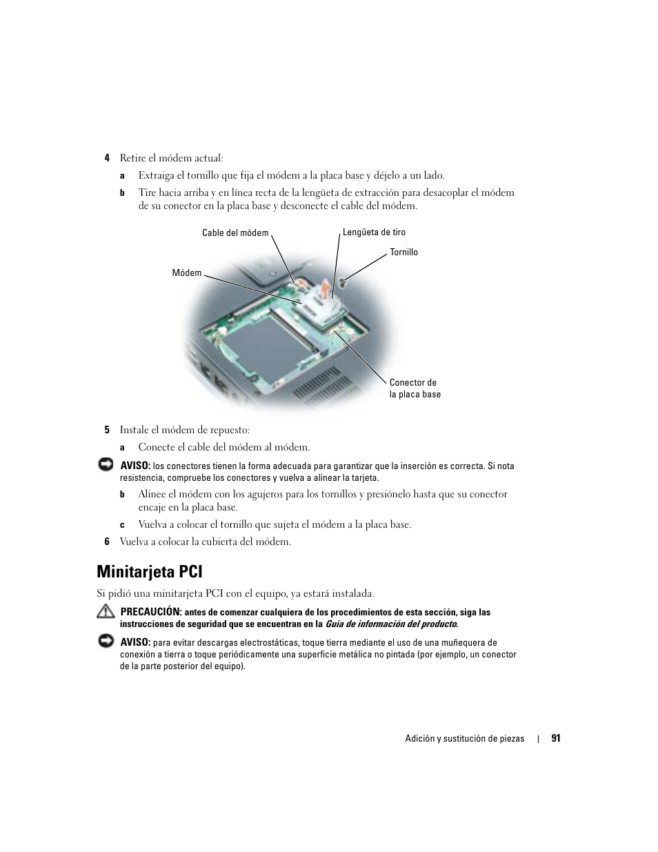 Minitarjeta pci | Dell XPS M170 (MXG051, Late 2005) User Manual | Page 91 / 134