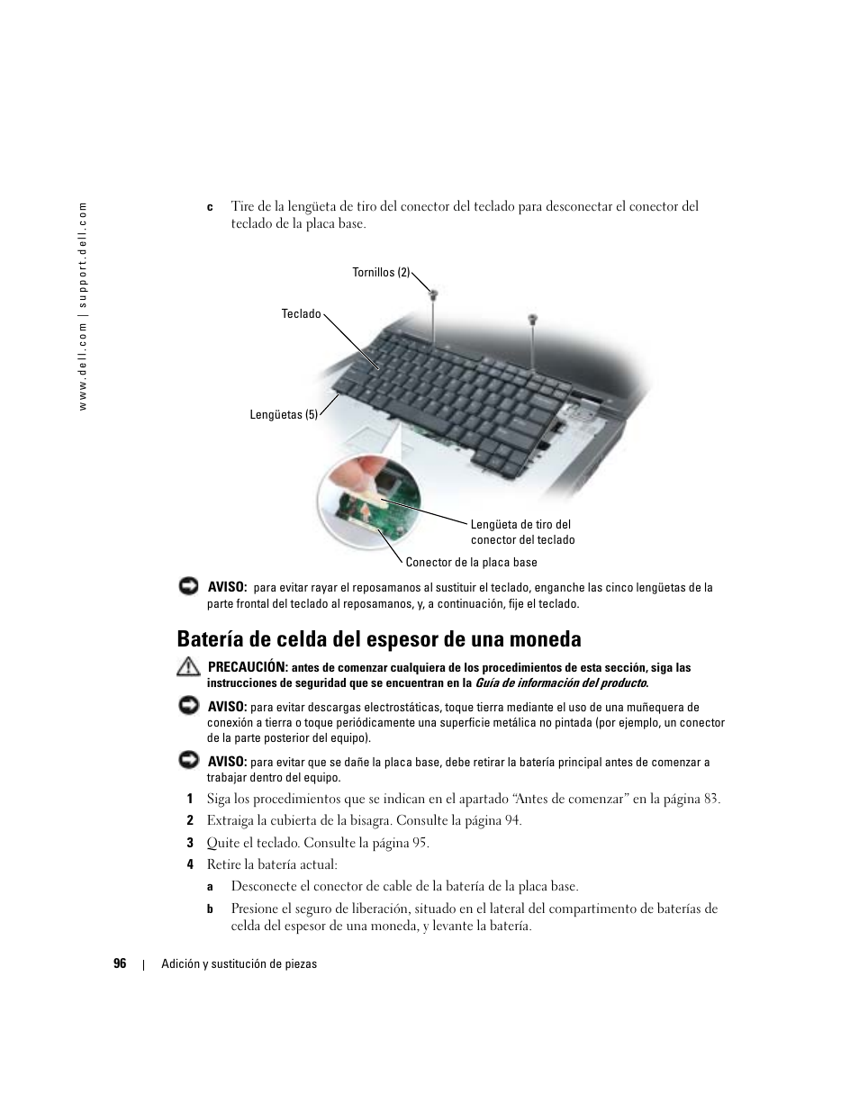 Batería de celda del espesor de una moneda | Dell XPS M170 (MXG051, Late 2005) User Manual | Page 96 / 134