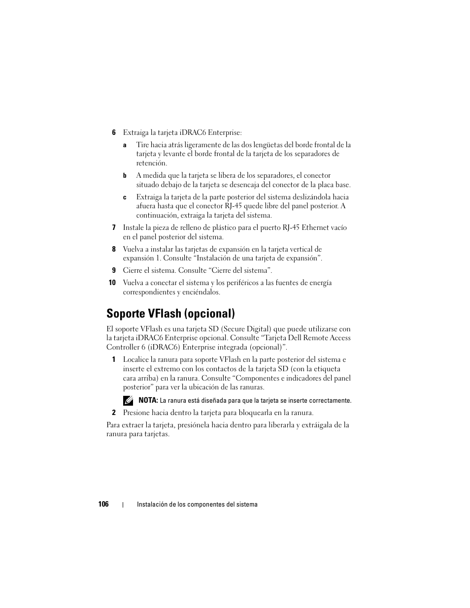 Soporte vflash (opcional) | Dell PowerVault NX3000 User Manual | Page 106 / 216