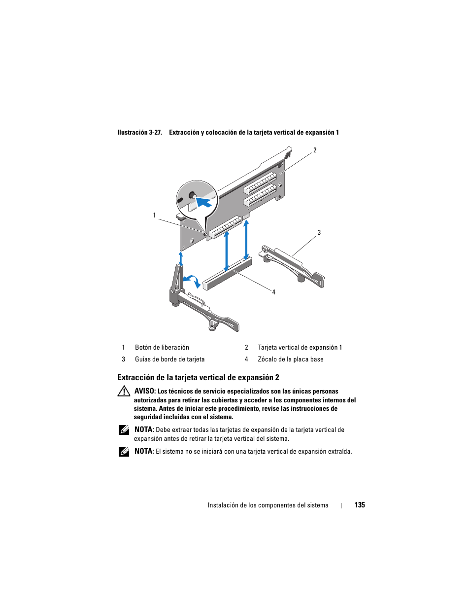 Extracción de la tarjeta vertical de expansión 2 | Dell PowerVault NX3000 User Manual | Page 135 / 216