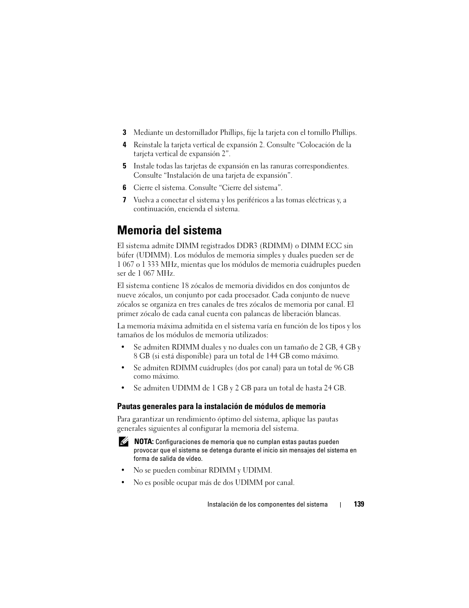 Memoria del sistema, Ulte “memoria del sistema | Dell PowerVault NX3000 User Manual | Page 139 / 216