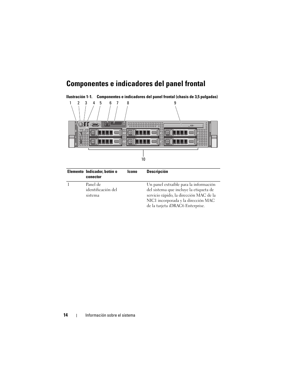 Componentes e indicadores del panel frontal | Dell PowerVault NX3000 User Manual | Page 14 / 216