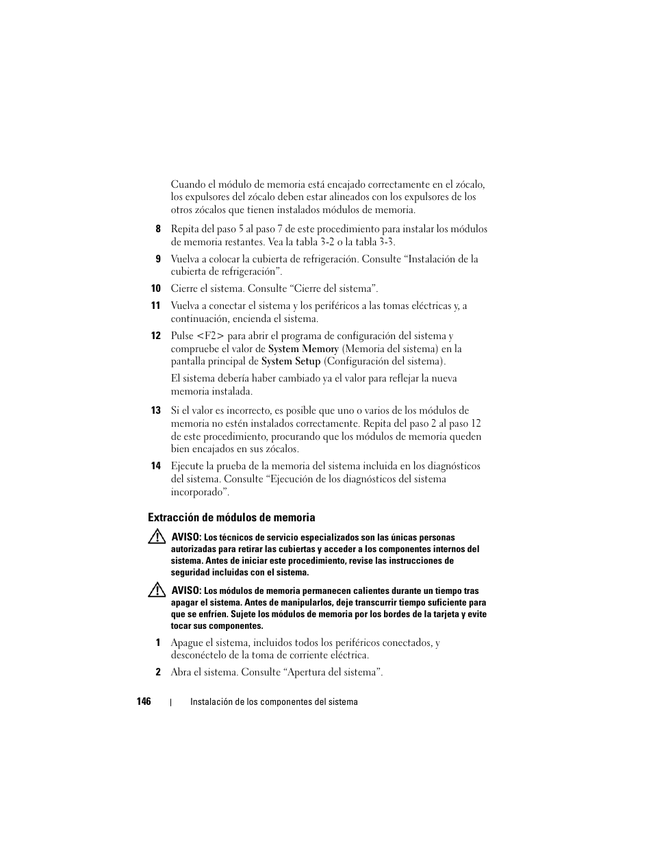 Extracción de módulos de memoria | Dell PowerVault NX3000 User Manual | Page 146 / 216