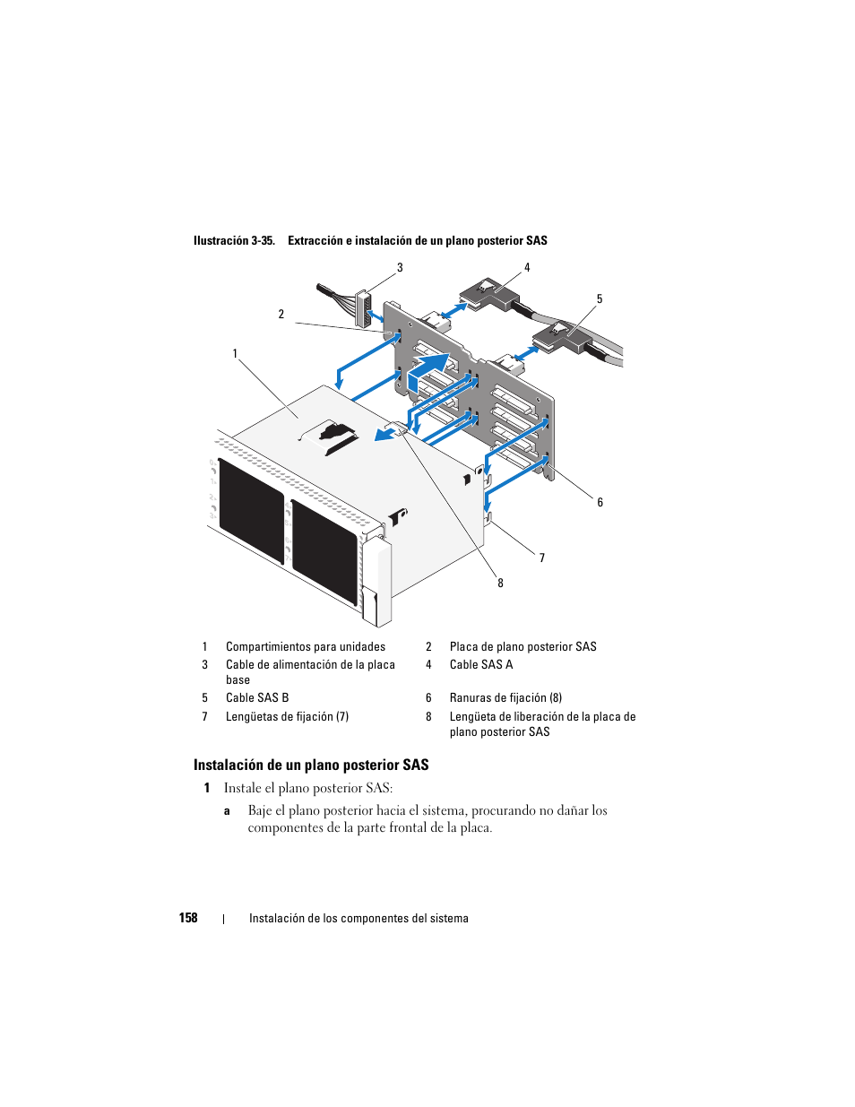 Instalación de un plano posterior sas, A la ilustración 3-35 | Dell PowerVault NX3000 User Manual | Page 158 / 216