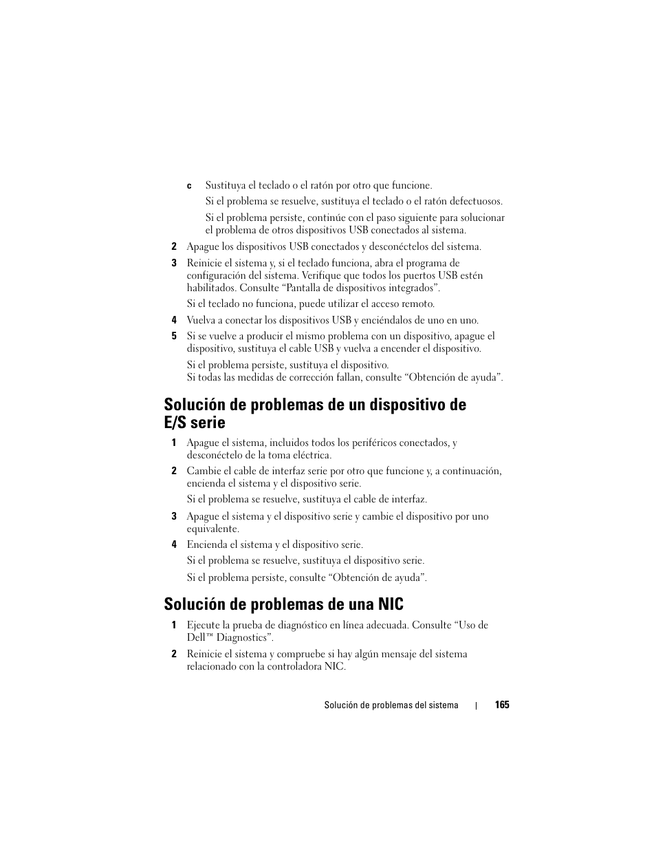 Solución de problemas de una nic, Ulte “solución de problemas de una nic | Dell PowerVault NX3000 User Manual | Page 165 / 216