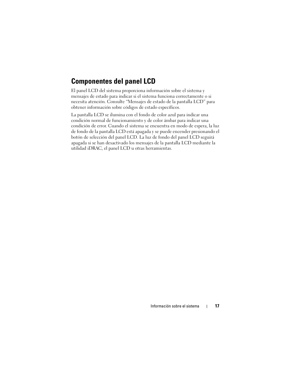 Componentes del panel lcd | Dell PowerVault NX3000 User Manual | Page 17 / 216