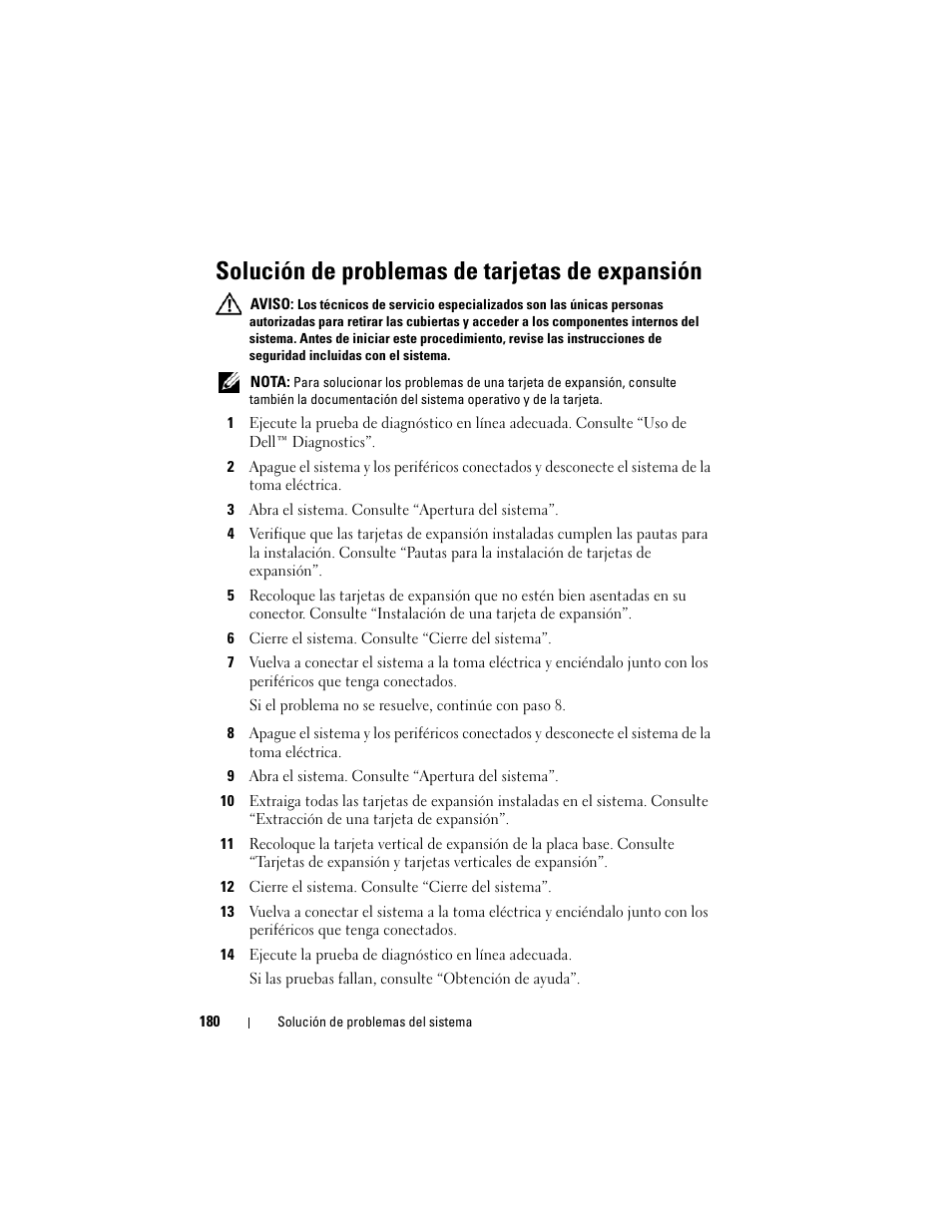 Solución de problemas de tarjetas de expansión | Dell PowerVault NX3000 User Manual | Page 180 / 216