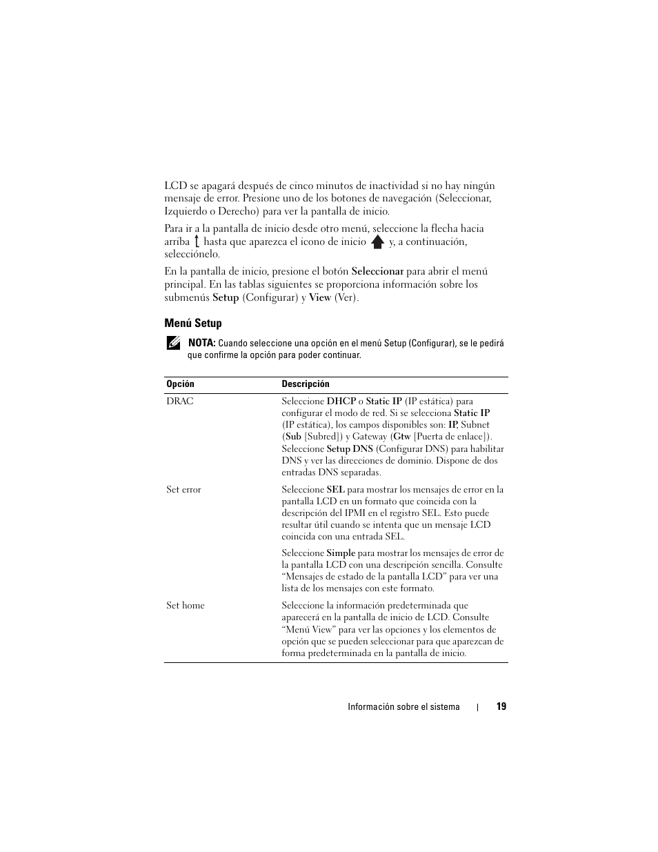 Menú setup | Dell PowerVault NX3000 User Manual | Page 19 / 216