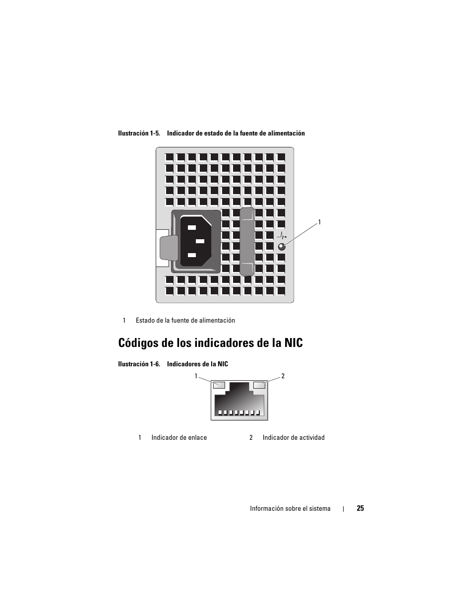 Códigos de los indicadores de la nic | Dell PowerVault NX3000 User Manual | Page 25 / 216