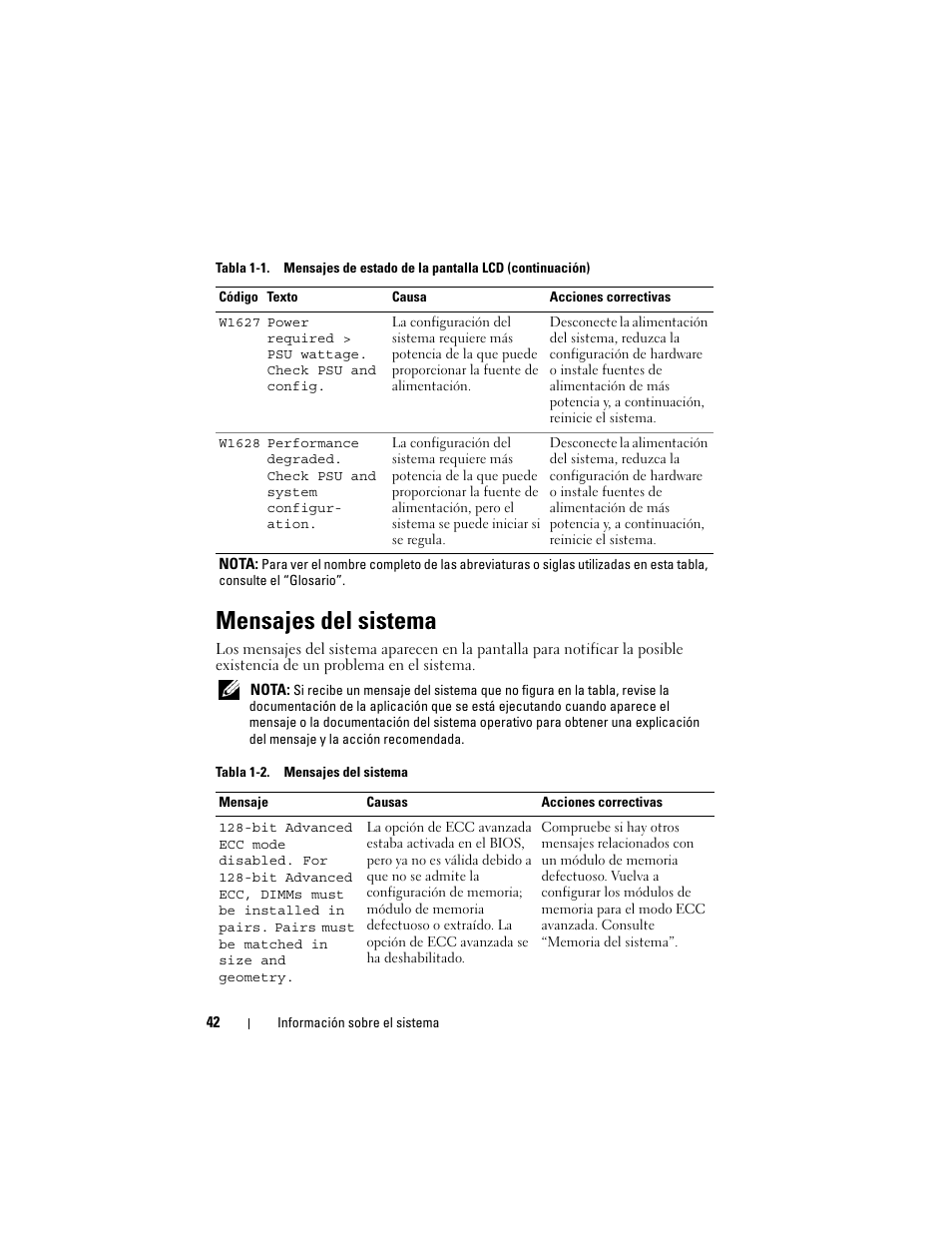 Mensajes del sistema | Dell PowerVault NX3000 User Manual | Page 42 / 216