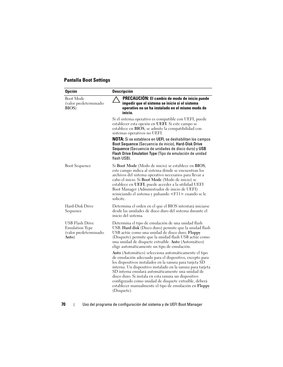 Pantalla boot settings, Consulte “pantalla boot settings | Dell PowerVault NX3000 User Manual | Page 70 / 216