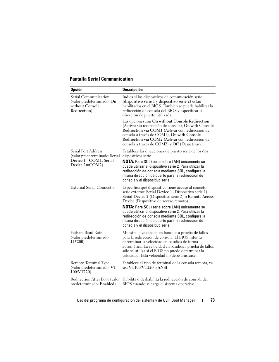 Pantalla serial communication | Dell PowerVault NX3000 User Manual | Page 73 / 216