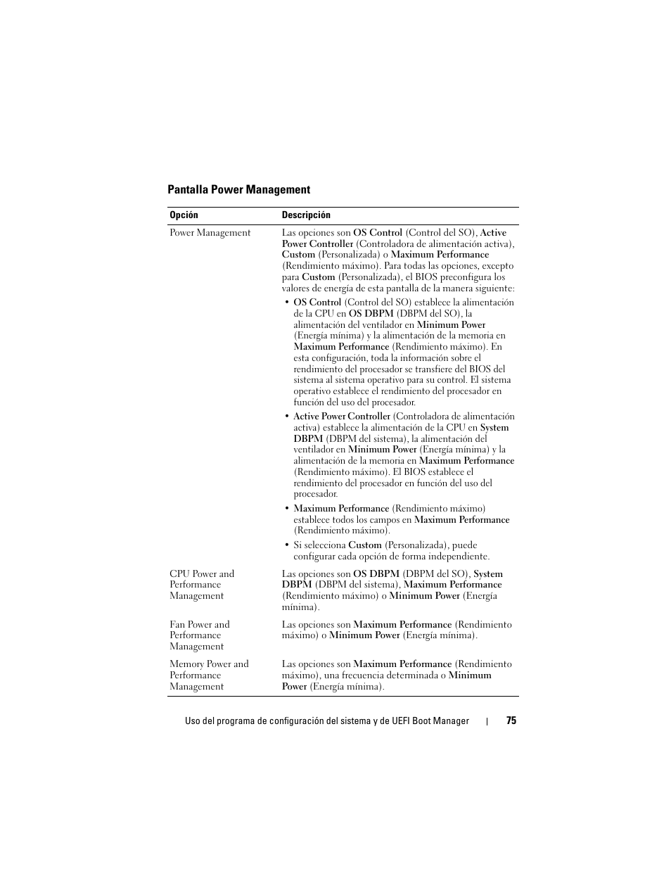 Pantalla power management, Consulte “pantalla power management | Dell PowerVault NX3000 User Manual | Page 75 / 216