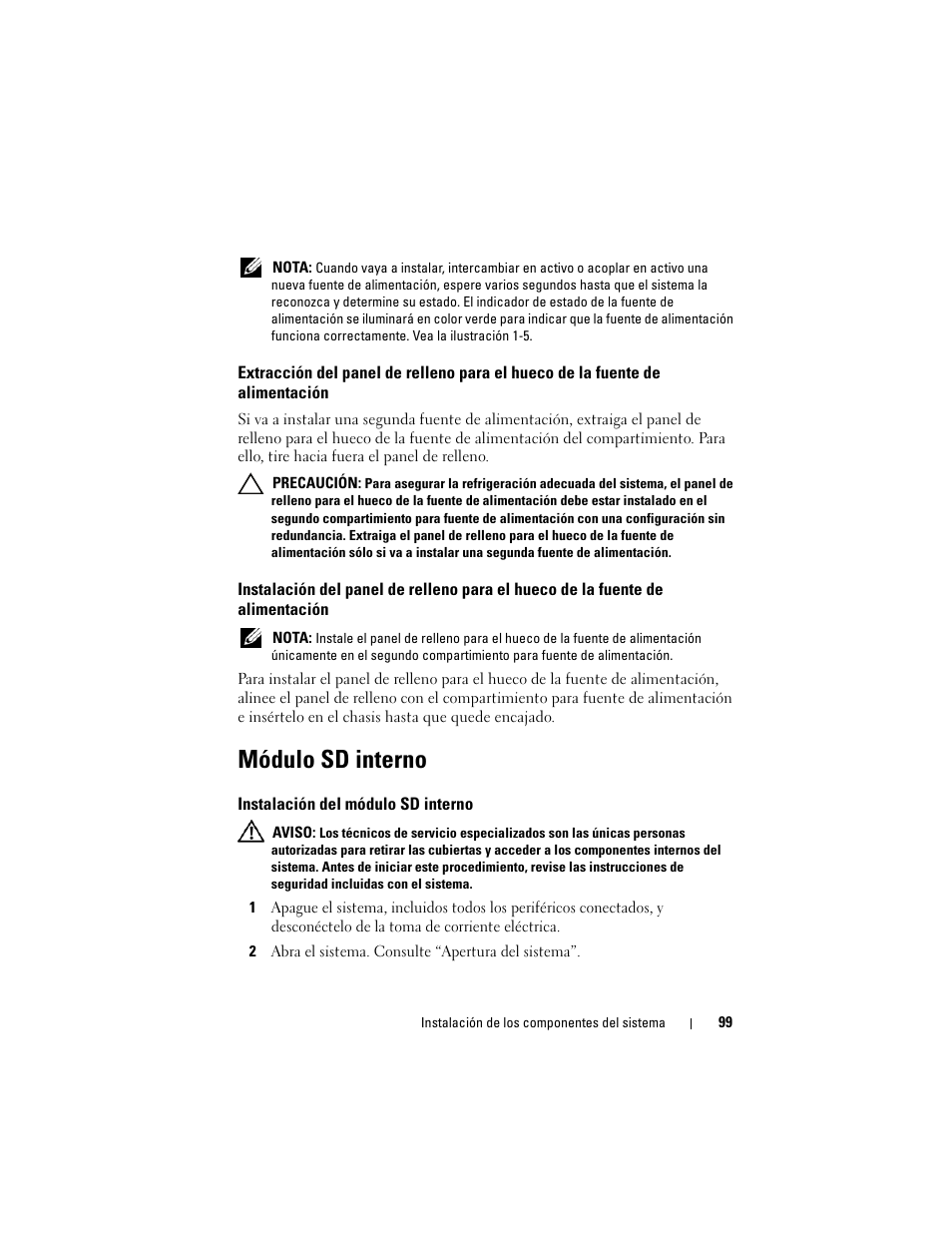 Módulo sd interno, Instalación del módulo sd interno | Dell PowerVault NX3000 User Manual | Page 99 / 216