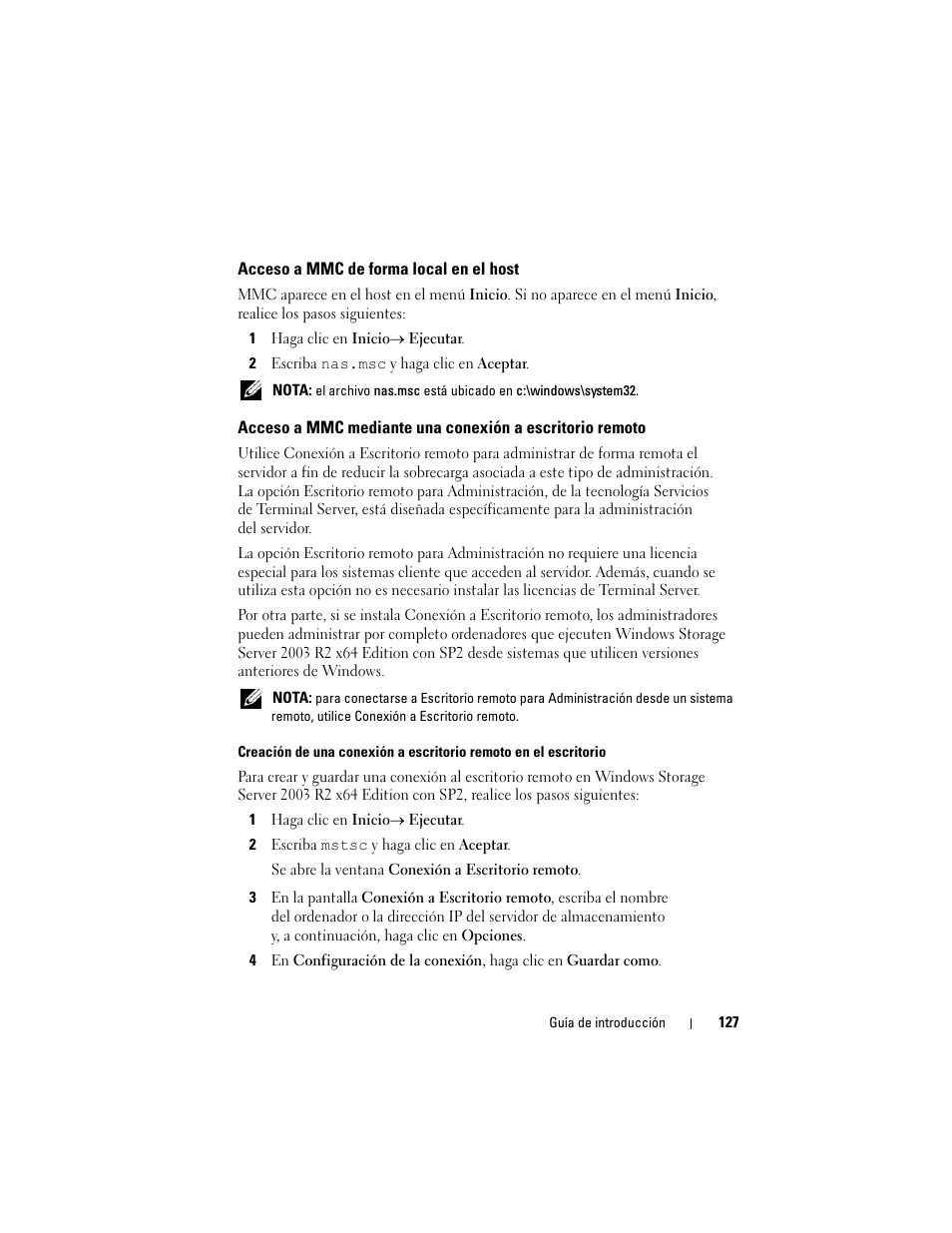 Acceso a mmc de forma local en el host | Dell PowerVault NF600 User Manual | Page 129 / 134