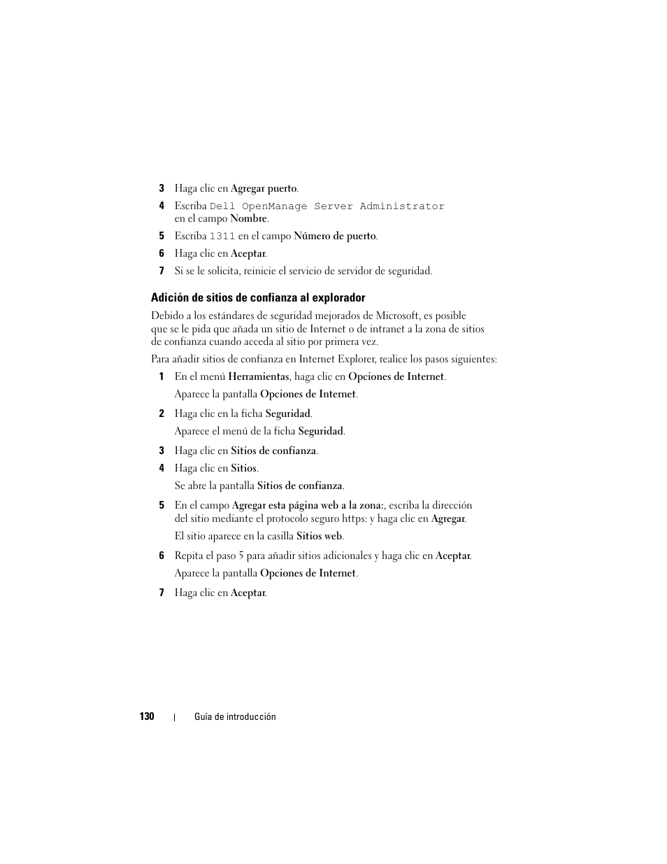 Adición de sitios de confianza al explorador | Dell PowerVault NF600 User Manual | Page 132 / 134