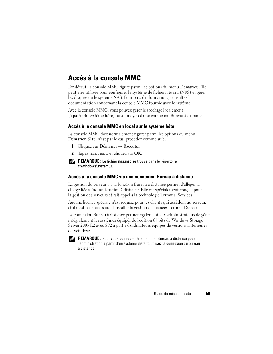 Accès à la console mmc | Dell PowerVault NF600 User Manual | Page 61 / 134