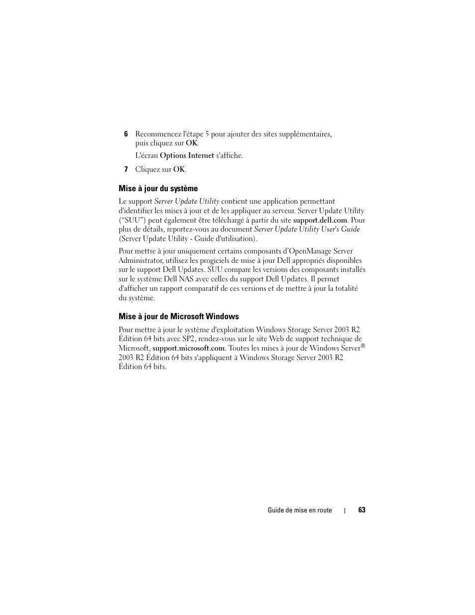 Mise à jour du système, Mise à jour de microsoft windows | Dell PowerVault NF600 User Manual | Page 65 / 134