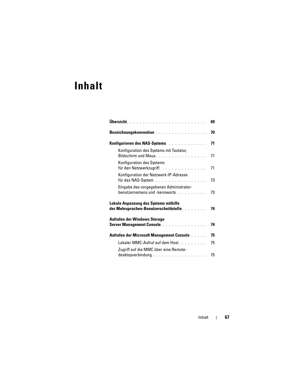 Inhalt | Dell PowerVault NF600 User Manual | Page 69 / 134