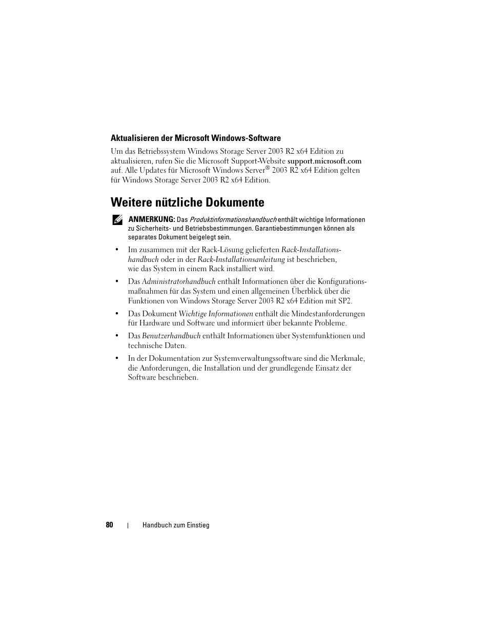 Aktualisieren der microsoft windows-software, Weitere nützliche dokumente | Dell PowerVault NF600 User Manual | Page 82 / 134