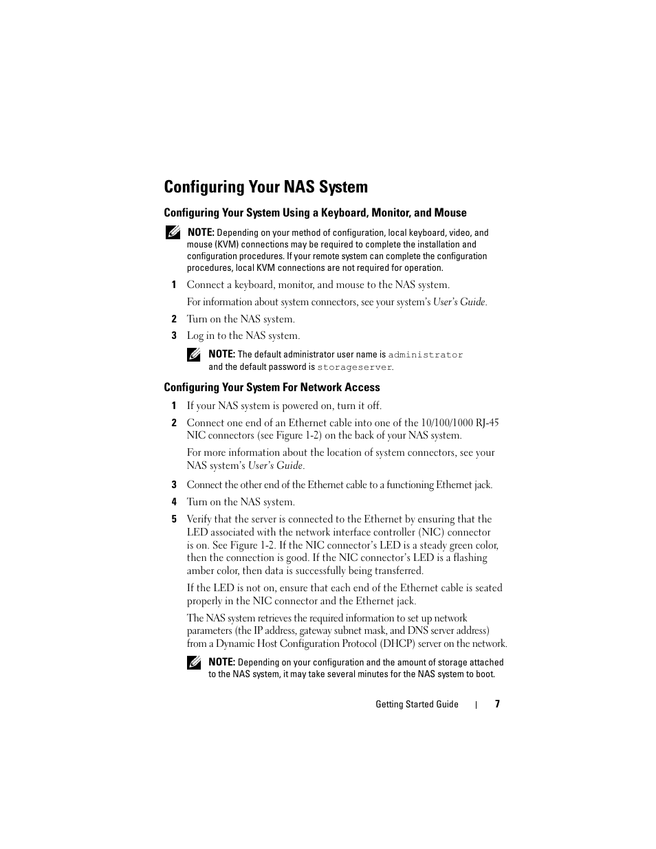 Configuring your nas system, Configuring your system for network access | Dell PowerVault NF600 User Manual | Page 9 / 134