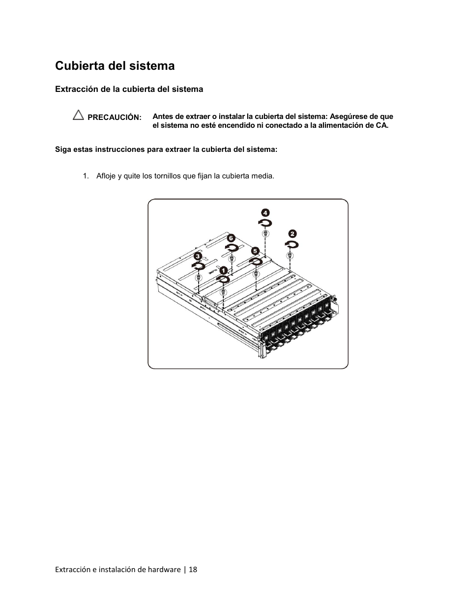 Cubierta del sistema, Extracción de la cubierta del sistema | Dell PowerEdge C410x User Manual | Page 18 / 105