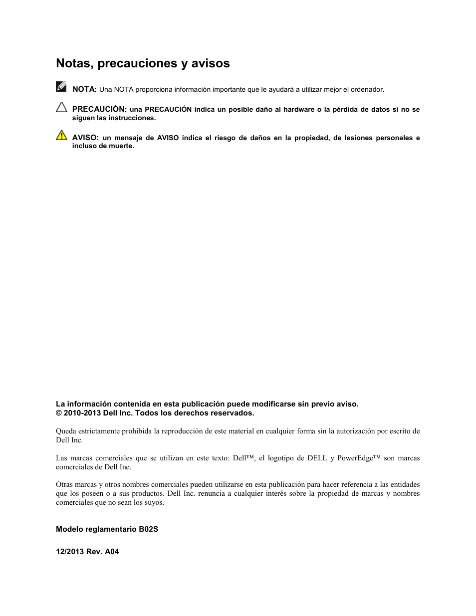 Notas, precauciones y avisos | Dell PowerEdge C410x User Manual | Page 2 / 105