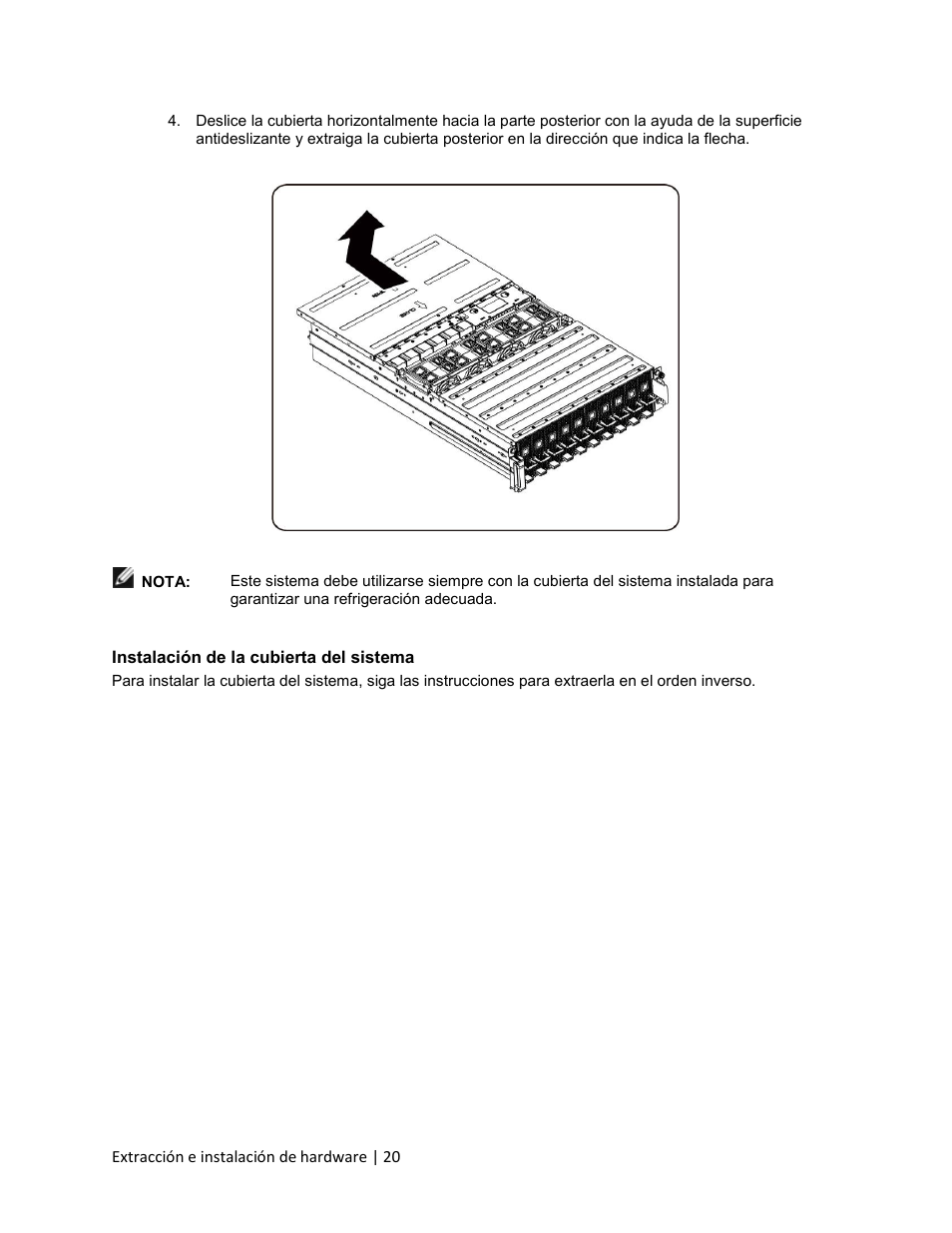 Instalación de la cubierta del sistema | Dell PowerEdge C410x User Manual | Page 20 / 105