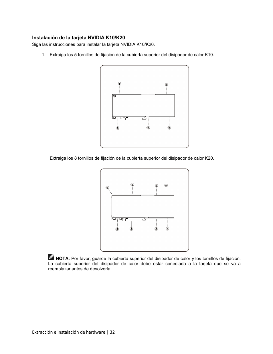 Instalación de la tarjeta nvidia k10/k20 | Dell PowerEdge C410x User Manual | Page 32 / 105