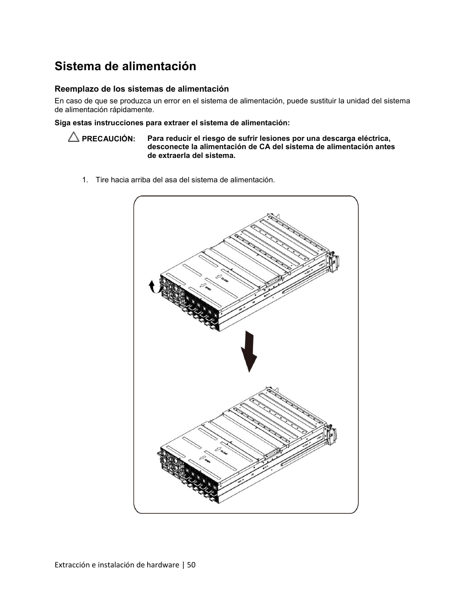 Sistema de alimentación, Reemplazo de los sistemas de alimentación | Dell PowerEdge C410x User Manual | Page 50 / 105