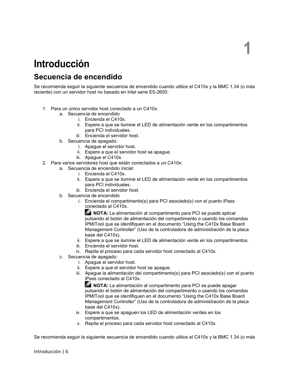 1 introducción, Secuencia de encendido, Introducción | Dell PowerEdge C410x User Manual | Page 6 / 105