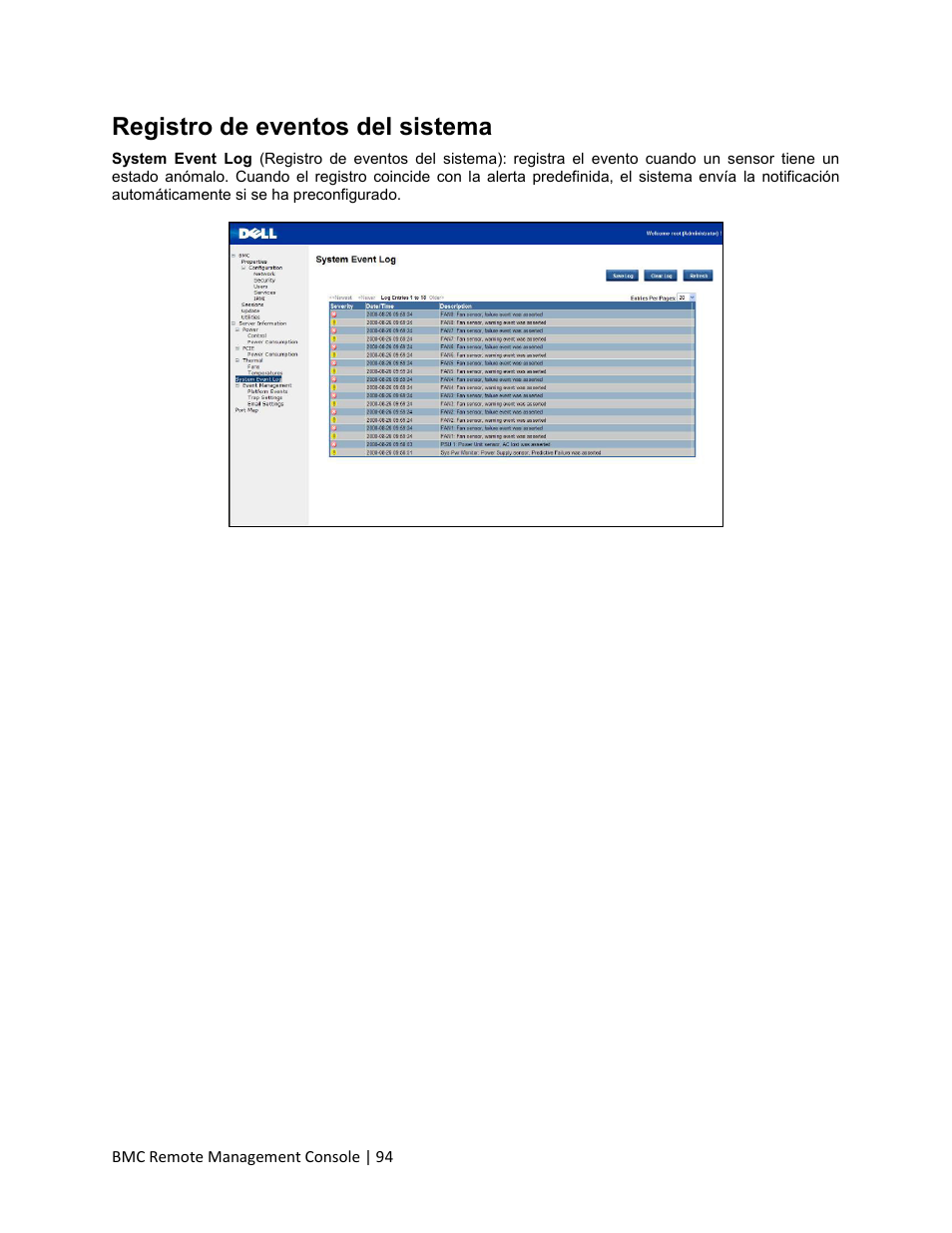 Registro de eventos del sistema | Dell PowerEdge C410x User Manual | Page 94 / 105